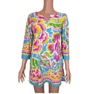 Barbara Gerwit Y2K Floral Tunic Dress Beach Cover Up Multicolor Size L